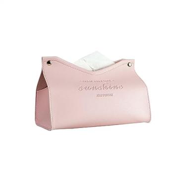 Imagem de Caixa de lenços de couro PU moderna sala de estar quarto caixa de lenços decoração cozinha desktop casa porta-guardanapos caixa de armazenamento mesa (rosa)
