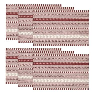 Imagem de Artoid Mode Jogo americano listrado trançado Red Farmhouse, conjunto de tapetes de mesa sazonais de 6,30 x 45,7 cm, decoração de festa, cozinha, jantar