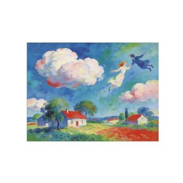 Imagem de Arte de parede surrealismo impressões em tela - casal, nuvens, decoração de paisagem, pintura, imagens para sala de estar 40 x 50 cm 16 x 20 pol. sem moldura