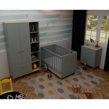 Imagem de Quarto Infantil Completo Bartira Ternura Guarda-Roupa 2 Portas Cômoda 5 Gavetas Berço Conversível