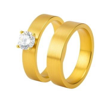 Imagem de Anel Duplo Solitário e Aparador Dourado em Aço Inoxidável 360L