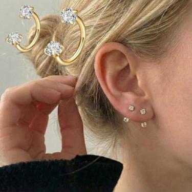 Imagem de 2 peças de brincos de ferradura de zircônia cúbica para mulheres, 20 g, aço cirúrgico 316L, hipoalergênico, cartilagem, argolas, tragus, concha, hélice, joias, 6 mm, 8 mm, 20g,6mm/8mm, Metal, Sem