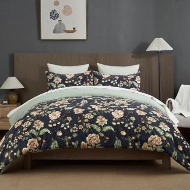 Imagem de PHF Conjunto de edredom de veludo tamanho Queen – Conjunto de cama floral super macio com 3 peças, edredom botânico elegante e fofo com 2 fronhas, leve e quente, Dawn Bloom