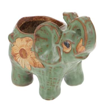 Imagem de Hemoton Vaso de plantas suculentas de elefante fofo, recipiente de flores de cacto de cerâmica verde, suporte de lápis de animal para decoração de mesa, presentes engraçados de elefante para amantes