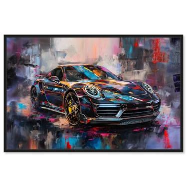 Imagem de Art Remedy Pinturas de carro de luxo em tela vibrante Porsche, moldura preta, 91 x 61 cm