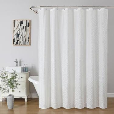 Imagem de Muuyi Cortina de chuveiro branca para banheiro Boho Farmhouse Cortina de banho de poliéster impermeável com textura neutra cortinas de chuveiro modernas 182 cm L x 182 cm C conjunto de cortina de