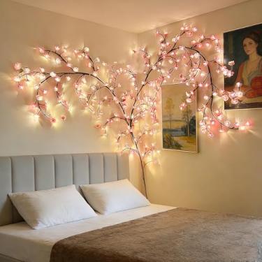 Imagem de Garayma Luzes de videira de salgueiro encantado de cerejeira, 96 luzes LED rosa para ramo de árvore de cerejeira para parede, alimentação USB, 8 modos de iluminação, decoração de luzes de videira de
