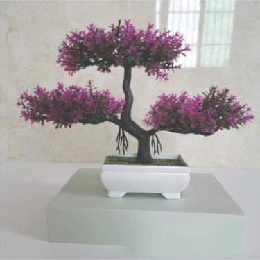 Imagem de Árvore de Bonsai Artificial em Vaso - Plantas e Flores Verdes Falsas, Ideal para Decoração de Casa, Mesa de Escritório e Festas (Rosa vermelha)