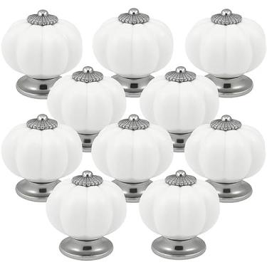 Imagem de Kit 10 Puxador de Porcelana Cerâmica Abóbora Gaveta Armário Móveis Retrô Vintage Colonial Branco e Cromado C1013 – Casa Nobile