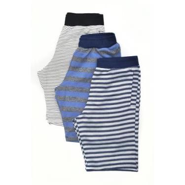 Imagem de KIT 3 Bermudas Infantis/Juvenis Masculinas Listradas Marinho/Preto - N