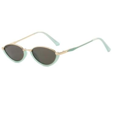 Imagem de HCHES Óculos de Sol Retrô Semiarmação com Proteção UV400, Cores Modernas, para Esportes ao Ar Livre, Unissex (Verde-Cinza-Verde)