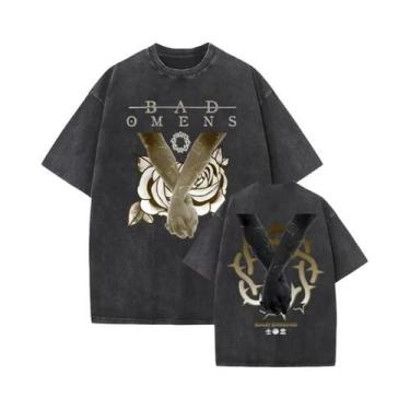 Imagem de Camiseta Gráfica Vintage Lavada Com Estampa Bad Omens Para Homens E Mu
