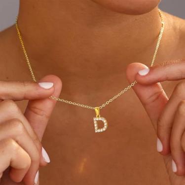 Imagem de Colar com inicial de 26 letras, pingente de alfabeto, monograma minimalista, joia para mulheres, peça em camadas para uso diário e eventos, F, Aço inoxidável, Sem Pedra Preciosa