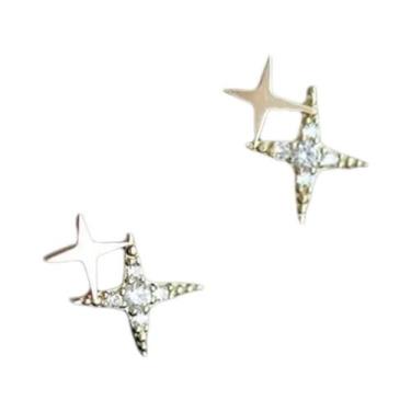 Imagem de Brincos De Prata Assimétricos Com Estrela Cruzada Para Mulheres E Meni