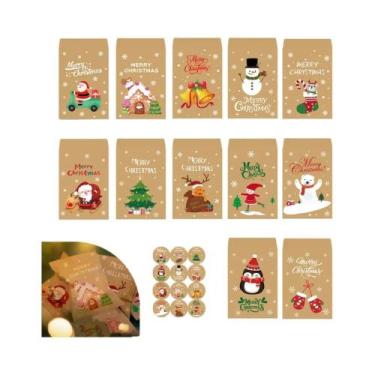 Imagem de Sacolas De Papel Kraft Para Presentes De Natal Com Adesivos Para Embal