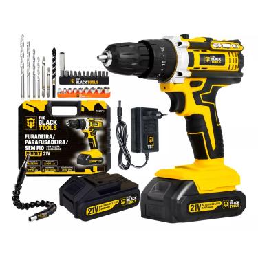 Imagem de Parafusadeira Furadeira De Impacto Profissional 21v Modelo TB21PX 2 Baterias Com Maleta The Black Tools 110 220V 60Hz Am