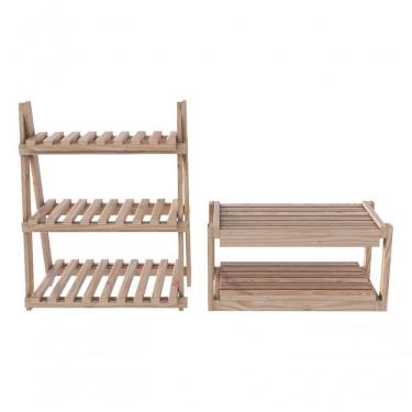 Imagem de Kit Organizador De Calçados 3 Prateleiras Cor Natural E Organizador Moderno Reforçado 95Cm Livreiro