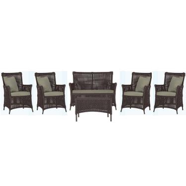 Imagem de Jogo Sofá 4 Poltronas E Mesa Igapó Marrom E8 Trama Original Marrom