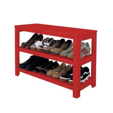 Imagem de Sapateira Banco De Piso Para Closets E Quartos 8 Pares Sapatos Vermelho Laca