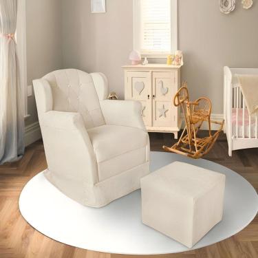 Imagem de Poltrona Decorativa Amamentação Balanço Puff Bebê Corino Bege