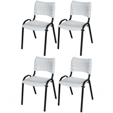 Imagem de Cadeira Iso Base Preto Igreja, Escola, Escritório - Branco Kit 4 Peças