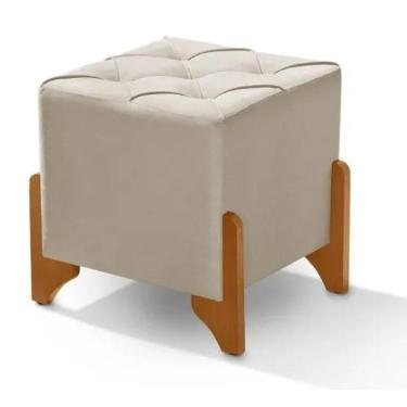 Imagem de Puff Kansas Veludo Areia Quadrado Decoração Lar & Estilo