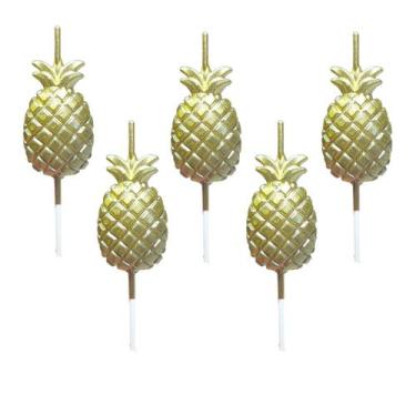 Imagem de Vela abacaxi dourada decoracao festa aniversario tropical up - Silver 