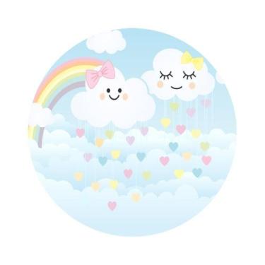 Imagem de Painel De Tecido Sublimado Redondo Chuva de Amor Corações Nuvens C/Elá