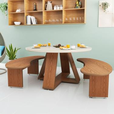 Imagem de Conjunto Com Mesa Redonda  com Tampo de Vidro e 2 Bancos em MDF