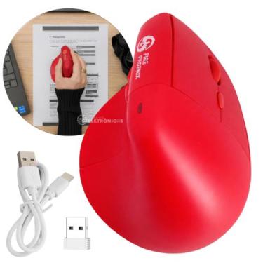 Imagem de Mouse Ergonômico Vertical Recarregável Conexão Bluetooth e USB 2.4G DM