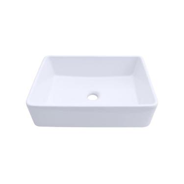 Imagem de Cuba de Apoio para Banheiro Sem Válvula Retangular Louça Cerâmica Hematita Pingoo.casa - Branco