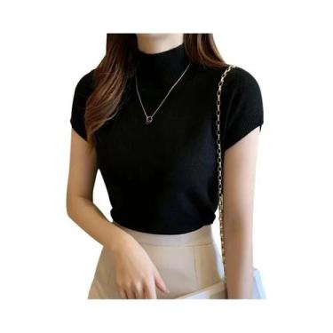 Imagem de Camiseta Feminina De Malha Slim Fit Com Gola Alta E Manga Curta, Casua