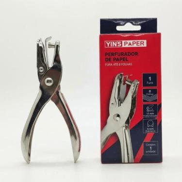 Imagem de Furador Escolar Yins Paper 6mm Resistente Metal 1 Furo Para Trabalhos 