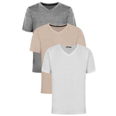Imagem de Kit  3 Camisas Camisetas Slim Fit Masculina  Básica Gola V-Masculino