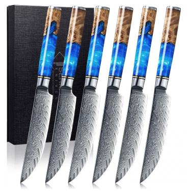 Imagem de Conjunto de Facas em Aço Japonês VG10 de 67 Camadas com Estojo, 6 Peças, SENKEN, Azul