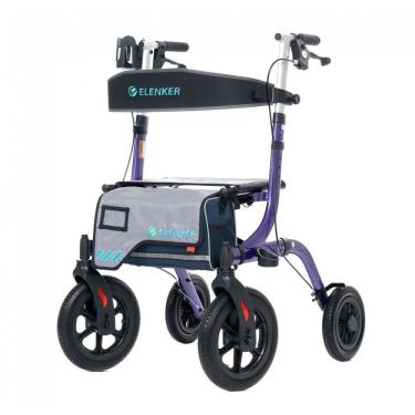 Imagem de Andador All-Terrain Rollator com Assento, Rodas Dianteiras de 30 cm Não Pneumáticas, Design Dobrável e Compacto, ELENKER, Roxo