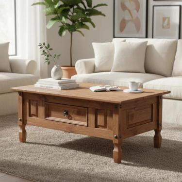 Imagem de Mesa De Centro Madeira Maciça 1 Gaveta - moblix, Marrom