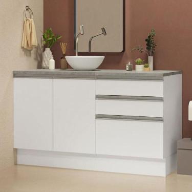 Imagem de Armário Gabinete para Banheiro 140cm 2 Portas 3 Gavetas Branco Madesa,