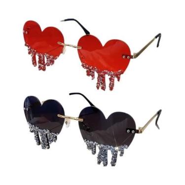 Imagem de Óculos De Sol Femininos Em Formato De Coração Com Strass Sem Aro, Ócul
