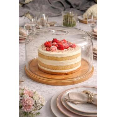 Imagem de Boleira Bambu Com Tampa Em Acrílico Porta Bolo Para Bolo 28 Cm - COSY