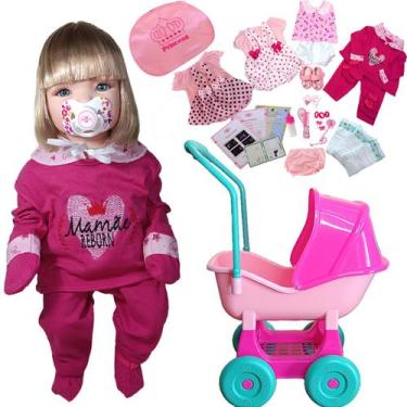 Imagem de Boneca Bebê Reborn Carrinho Enxoval 4 Trocas Mamãe Reborn