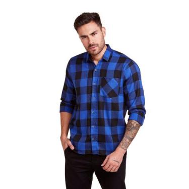 Imagem de Camisa Xadrez Masculino Flanelado Manga Longa - Daze Modas, Azul, Gg