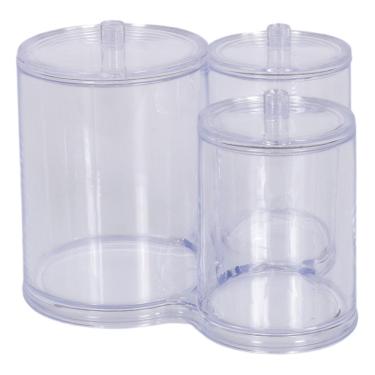 Imagem de Porta Algodão e Cotonetes Acrílico Transparente p/ Banheiro 3 compartimentos