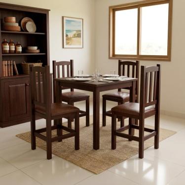 Imagem de Kit 4 Cadeiras Madeira Maciça De Jantar Com Assento Estofado Marrom Repleta