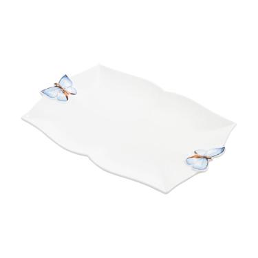 Imagem de Travessa de Porcelana Retangular Branca Borboletas 30x20cm Wolff