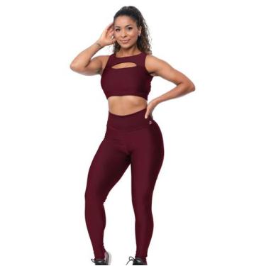Imagem de Conjunto Fitness Feminino Cós Alto Texturizado Alta Compressão Poliami