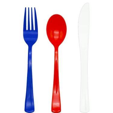 Imagem de Conjunto de talheres de plástico, 150 unidades, 4 de julho, vermelho, 