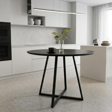 Imagem de Mesa Redonda Preta Com Base De Ferro E Tampo Mdf Laís 110cm