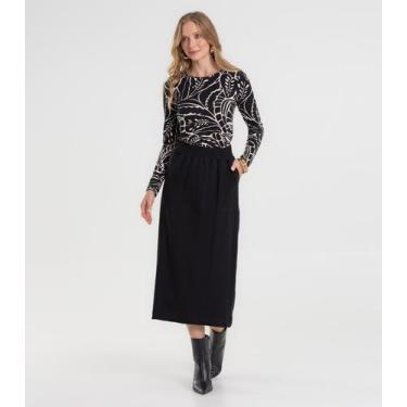 Imagem de Saia Midi Feminina Em Molecotton Com Fenda Rovitex Preto, M, Preto
