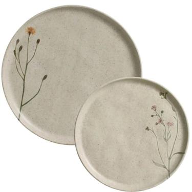 Imagem de Conjunto Prato Raso 27cm e Sobremesa 21,5cm Porto Brasil Bio Stoneware Campestre Cinza